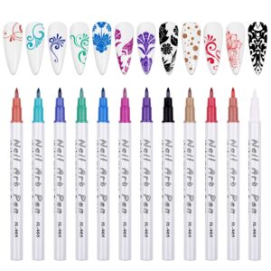 12 color metal giltter 3d nail art pens set, kalolary nail point graffiti dotting pen drawing painting liner brush for diy nail art beauty adorn manicure tools(e)