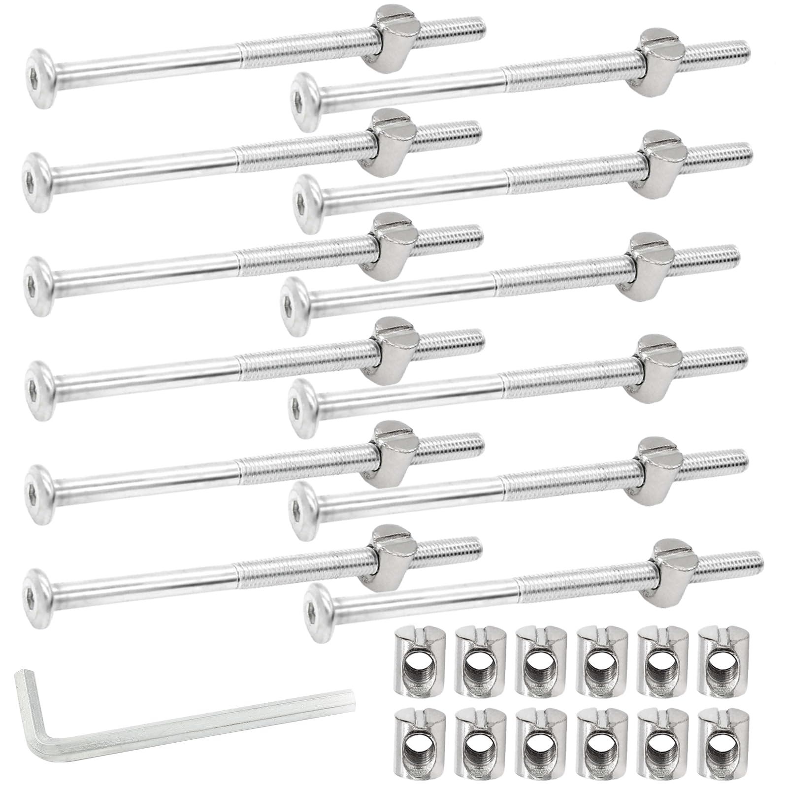 Biaungdo 12 Pcs M6 x 100mm Bunk Bed Bolts, Hex Drive Socket Furniture Barrel Screws Bolt Nuts Furniture Crib Baby Bed Bolt with Wrench(White)