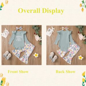 Singcoco Newborn Girl Clothes Baby Floral Flare Pants Outfit Daddy's Girl Bodysuit (Floral, 0-3 Months)