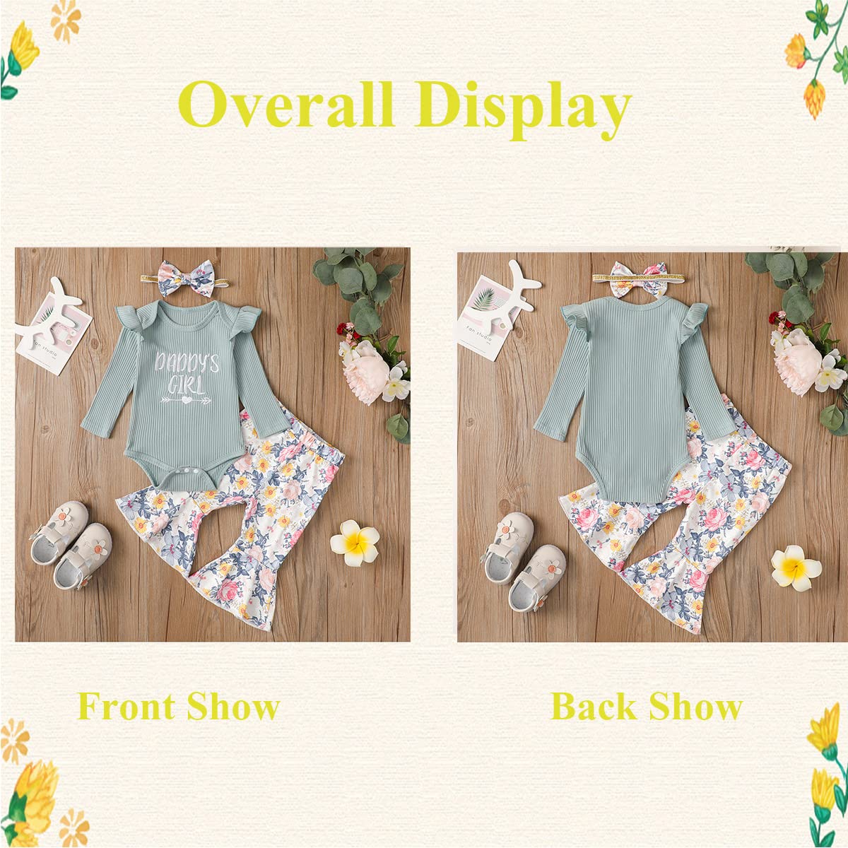 Singcoco Newborn Girl Clothes Baby Floral Flare Pants Outfit Daddy's Girl Bodysuit (Floral, 0-3 Months)