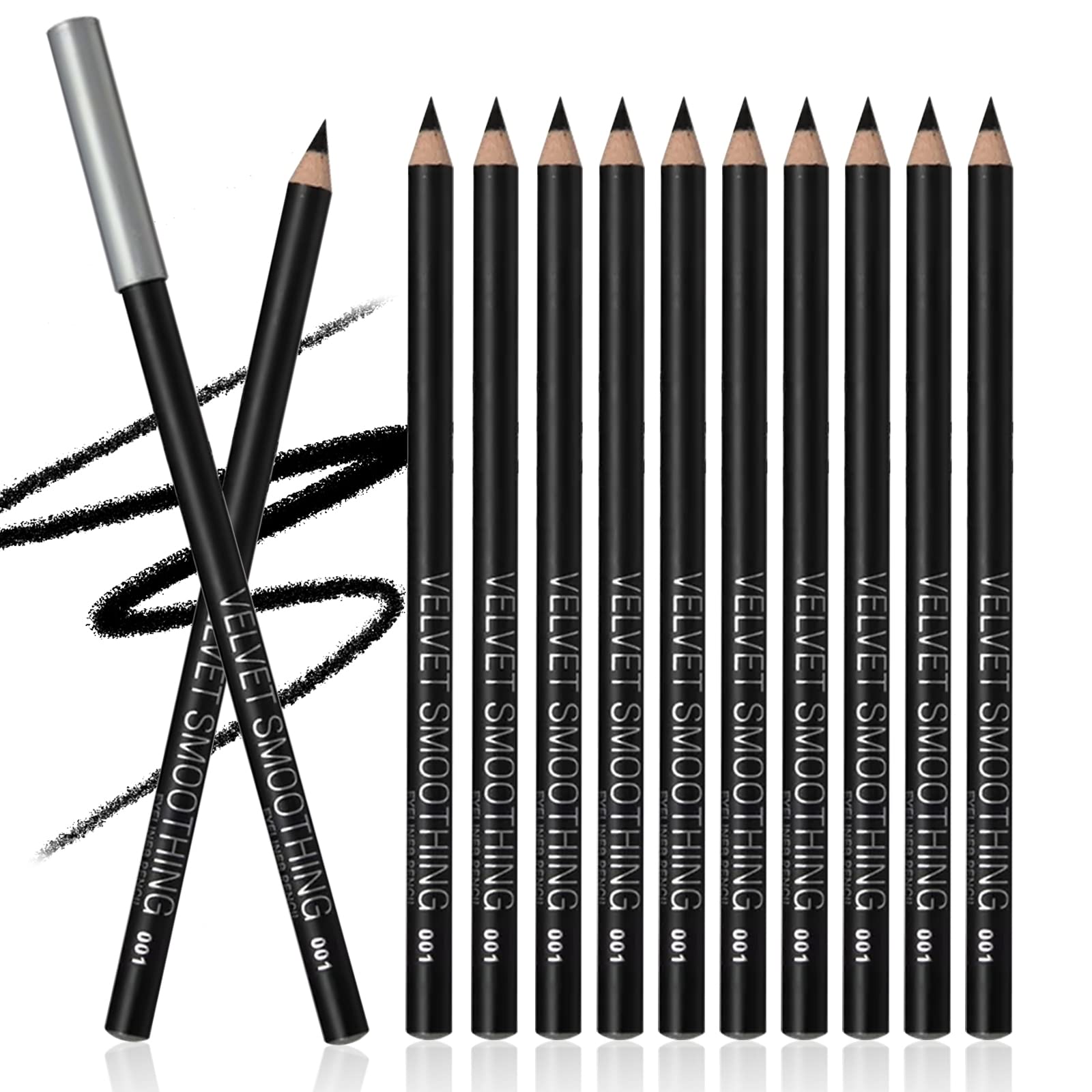 Black Eyeliner Pencils, 12 PCS Matte Black Eyeliner Pencil Set, Black Eyeliners Pencils Waterproof Long-lasting Eyeliner Beauty Makeup Tools Easy to Color