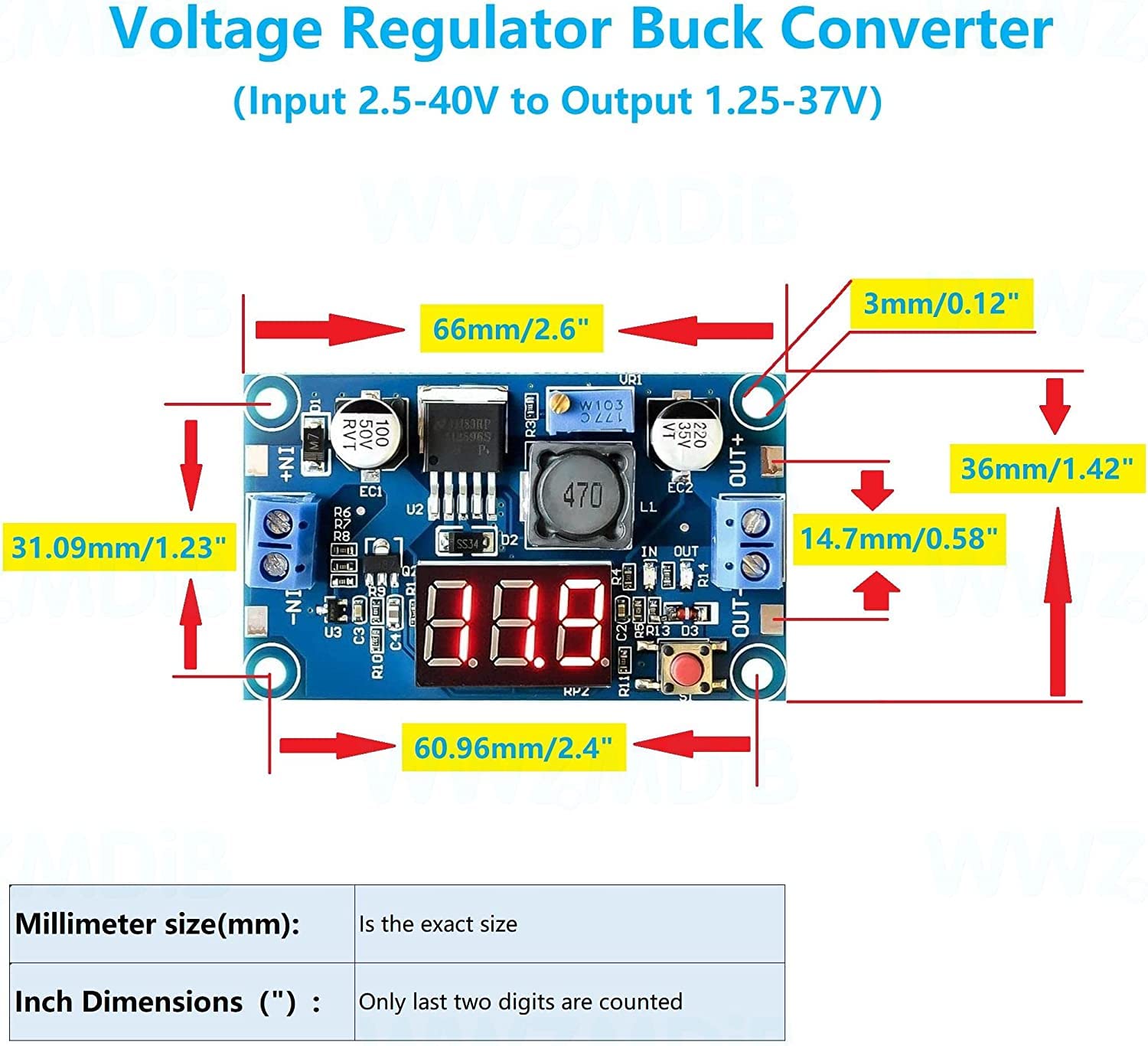 WWZMDiB LM2596 Voltage Regulator DC to DC Converter 3.2-35V to 1.25-30V Buck Converter (3Pcs LM2596 with LED Display)