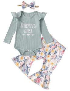 singcoco newborn girl clothes baby floral flare pants outfit daddy's girl bodysuit (floral, 0-3 months)