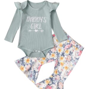 Singcoco Newborn Girl Clothes Baby Floral Flare Pants Outfit Daddy's Girl Bodysuit (Floral, 0-3 Months)