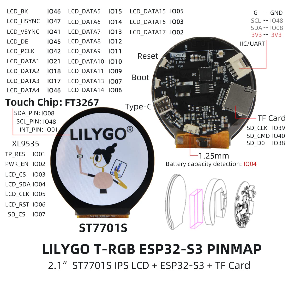 LILYGO T-RGB ESP32-S3 2.1 inch Oval Display ST7701S LCD Touch Screen ESP32-S3R8 TTGO Development Board