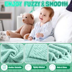 Chumia 4 Pcs Baby Blanket Flannel, Cozy Throw Fuzzy Blanket for Newborn Sherpa Blanket Crib(Lake Green, 24 x 32 Inch)