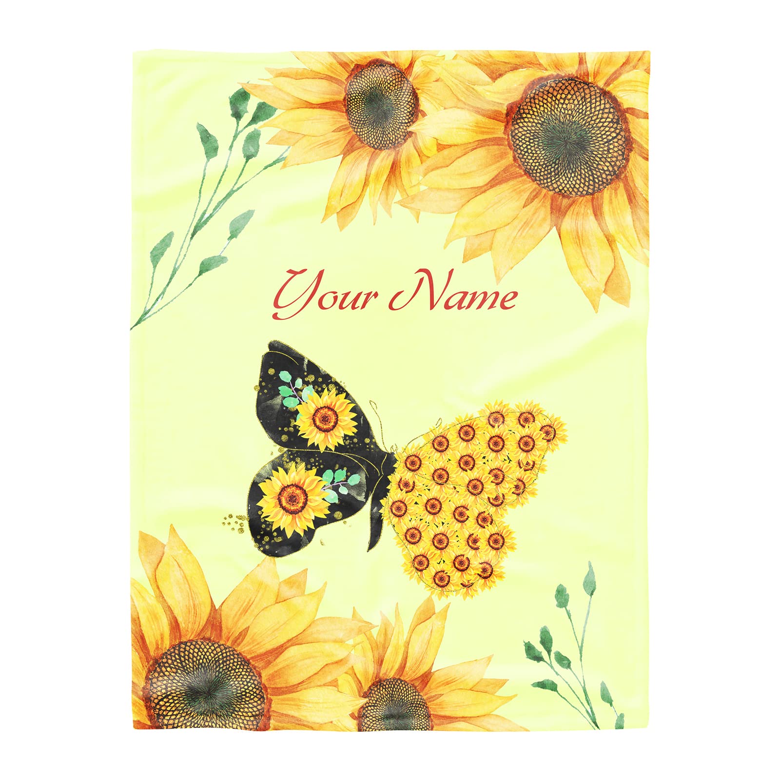 Yellow Sunflower Butterfly Swaddling Super Soft Custom Blankets Personalized Blanket with Name for Kids Newborns Baby Shower Pet Gift 30 x 40 Inch