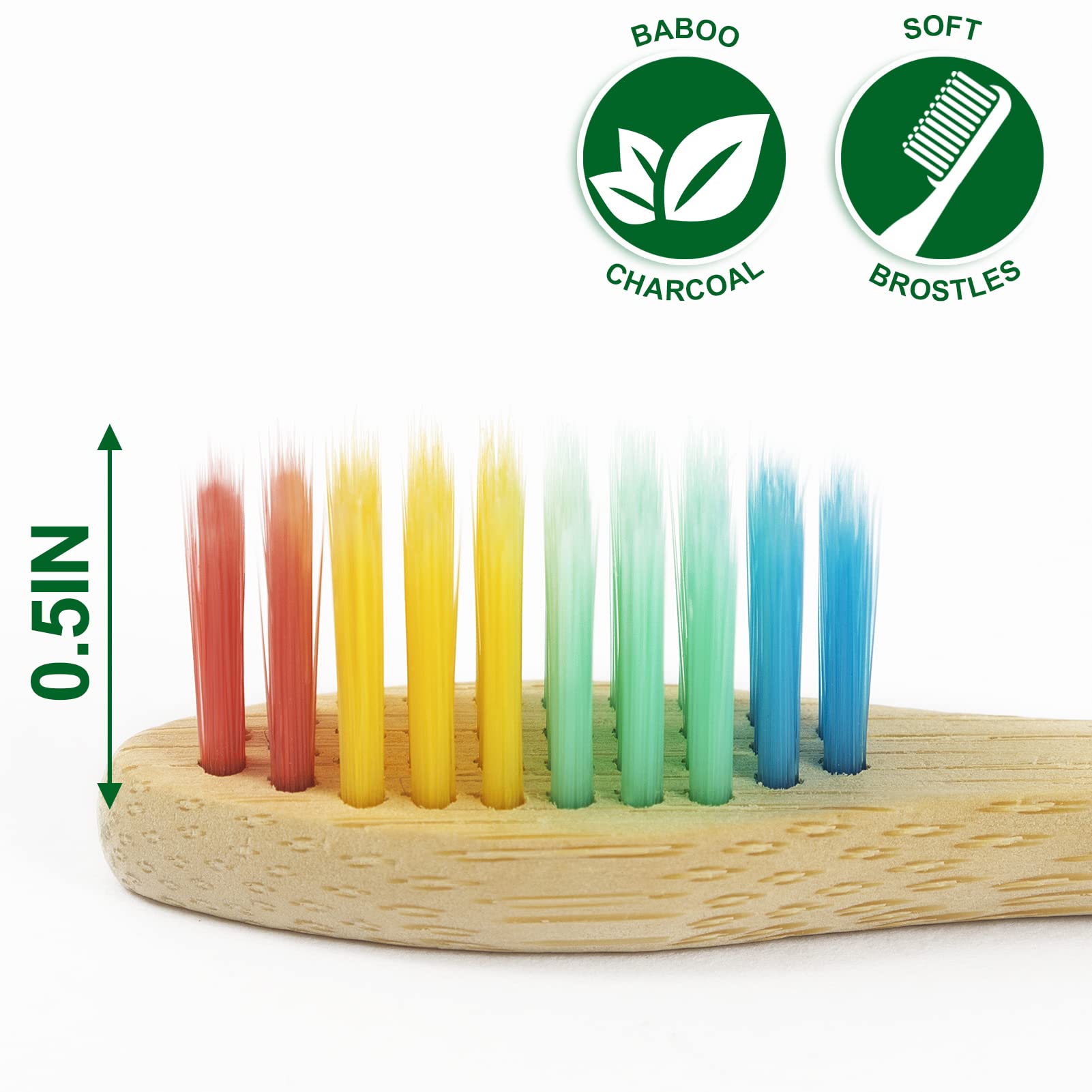 NUDUKO Biodegradable Bamboo Toothbrushes, 10 Piece BPA Free Soft Bristles Toothbrushes, Natural, Eco-Friendly, Green and Compostable (Multicolored Bristles)