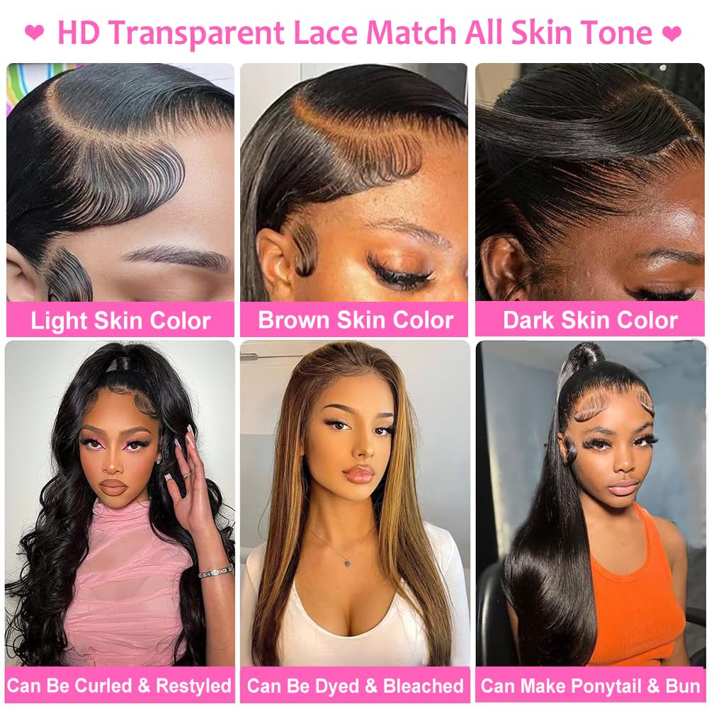 CUTE BEIN 210% Density 13x6 30 Inch HD Lace Front Wigs Human Hair Pre Plucked Glueless Straight Human Hair Wigs for Black Women Brazilian Lace Frontal Wigs with Baby Hair Free Part