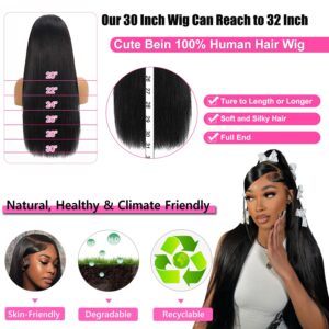 CUTE BEIN 210% Density 13x6 30 Inch HD Lace Front Wigs Human Hair Pre Plucked Glueless Straight Human Hair Wigs for Black Women Brazilian Lace Frontal Wigs with Baby Hair Free Part