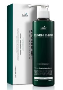 la'dor wonder bubble volumizing anti frizz moisture shampoo for dry hair w/ 8 peptides, keratin, sacran, hyaluronic acid, urea for fine damaged frizzy curly hair - paraben free 8.5 fl oz lador korea