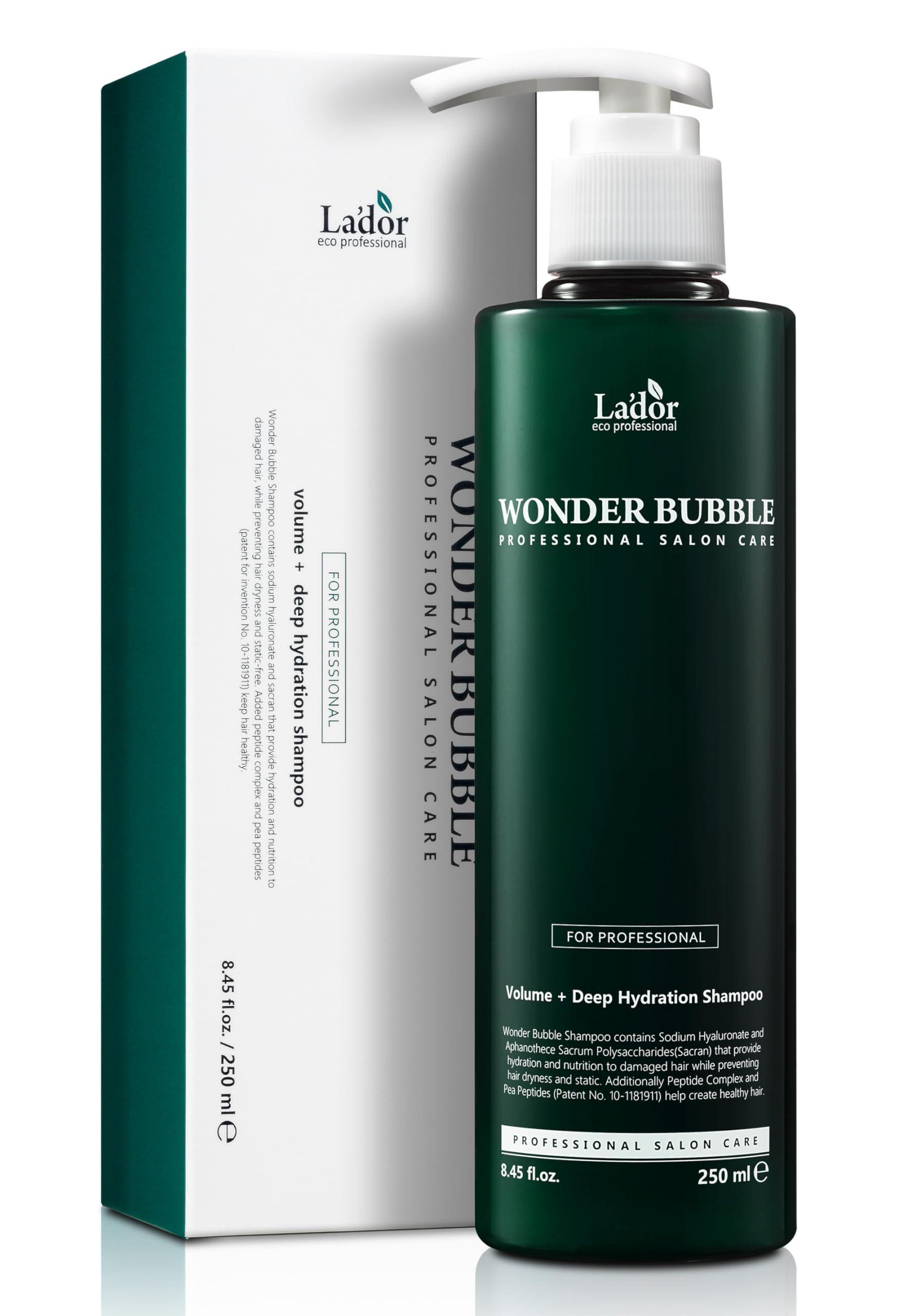 LA'DOR Wonder Bubble Volumizing Anti Frizz Moisture Shampoo for Dry Hair w/ 8 Peptides, Keratin, Sacran, Hyaluronic Acid, Urea for Fine Damaged Frizzy Curly Hair - Paraben Free 8.5 Fl Oz LADOR Korea