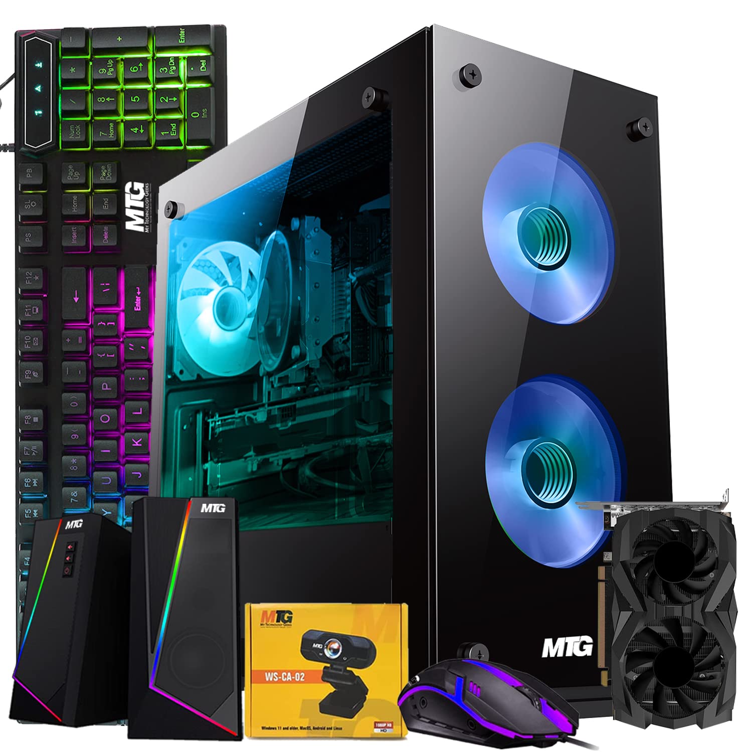 MTG Aurora 4T Gaming Tower PC- Intel Core i7 4th Gen, GeForce GTX 1660 Super 6GB GDDR6 192 bits Graphic, 16GB Ram DDR3, 1TB Nvme, RGB Keyboard Mouse and Speaker, Webcam, Win 10 Home