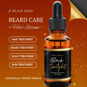 Black Tonight Premium Beard Oil – Organic Beard Growth Serum with Orange Citrus Scent – Luxury Beard & Hair Growth Serum that Softens, Conditions, Strengthens & Protects - 1oz