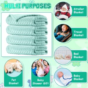 Chumia 4 Pcs Baby Blanket Flannel, Cozy Throw Fuzzy Blanket for Newborn Sherpa Blanket Crib(Lake Green, 24 x 32 Inch)