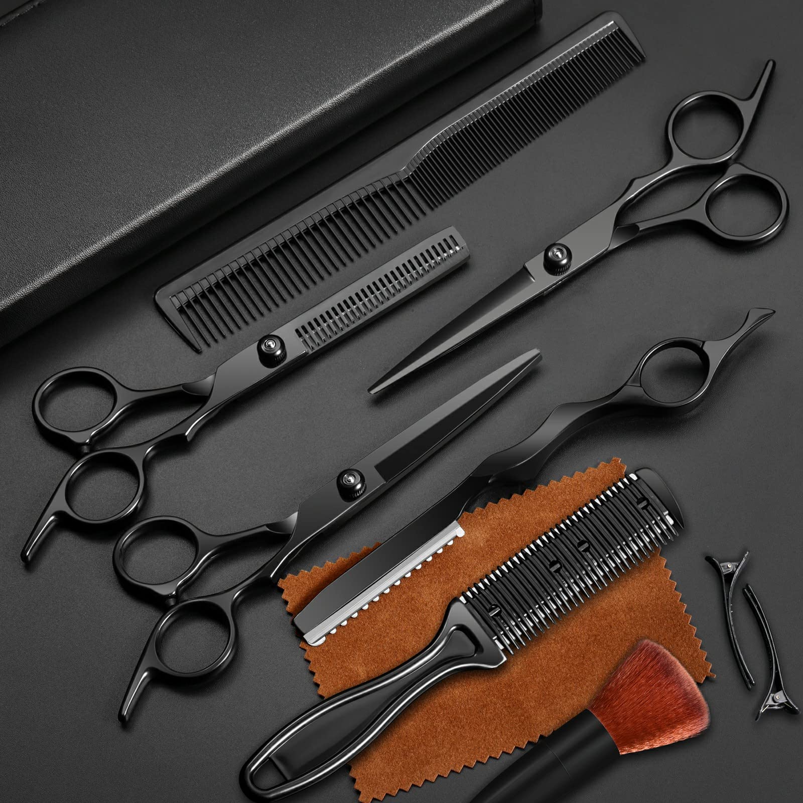 11Pcs Professional Hair Scissors Set,Stainless Steel Barber Supplies Including Straight Shears, Thinning Shears, and Hair Thinning Knife Multifunctional Salon Tools and Gifts for Friends and Family