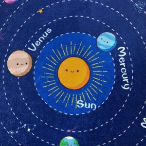 Solar System Kids Area Rug Nursery Rug Educational Galaxy Mat Learning Soft Carpet Non Skid Crawling Play Rug Boys Activity Mat for Toddler Bedroom Playroom (Round 31.5'' Blue)