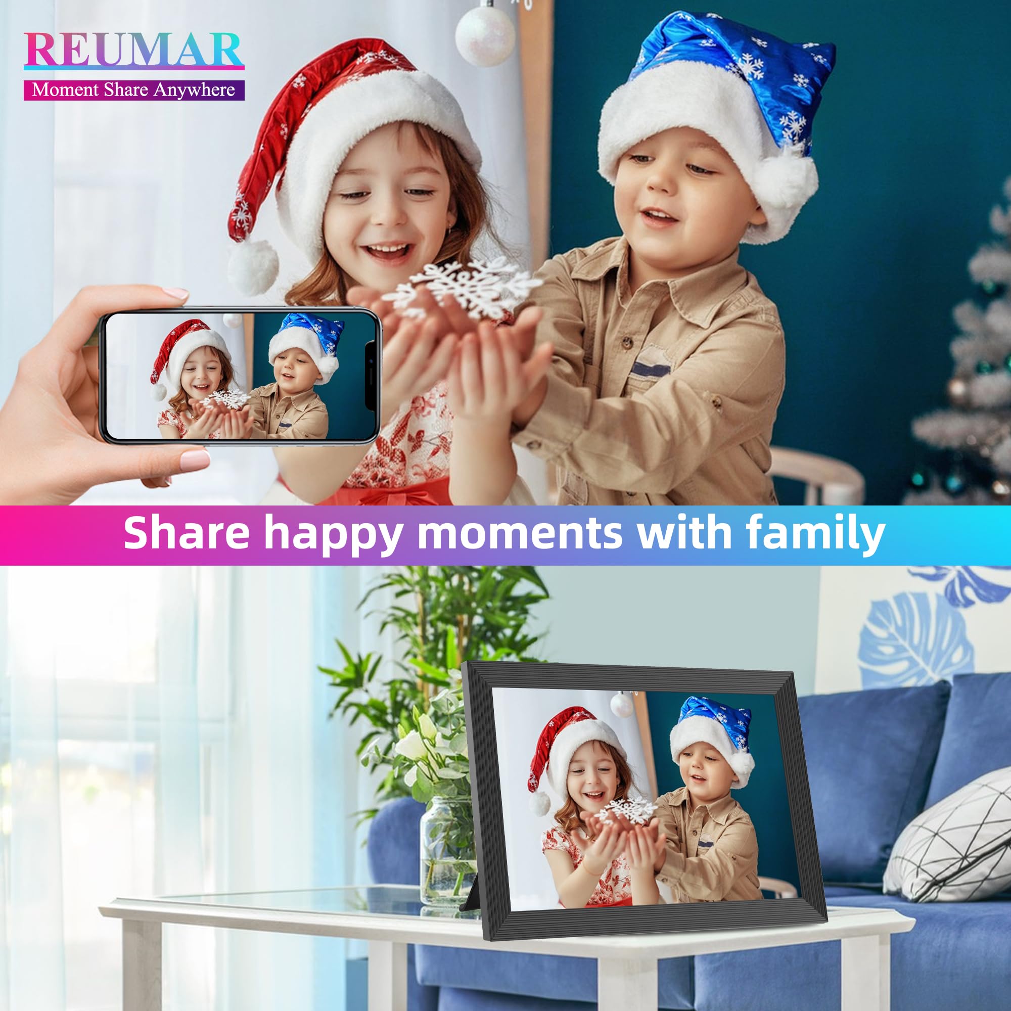 REUMAR 32GB Digital Picture Frame,10.1 inch,WiFi Smart Digital Photo Frame IPS LCD Touch Screen,auto-Rotate,Easy Setup to Share Photos and Videos Via Frameo APP from Anywhere Anytime