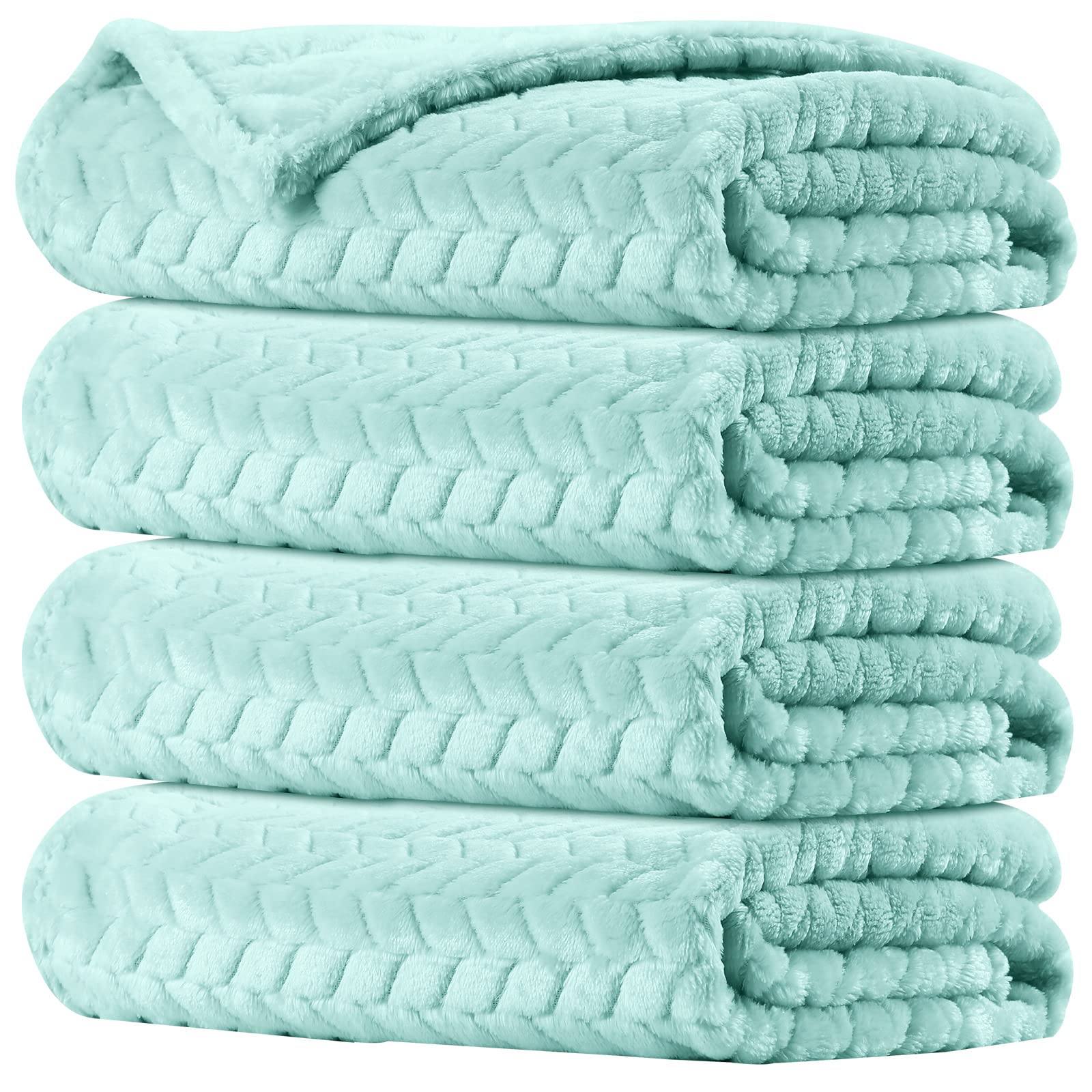 Chumia 4 Pcs Baby Blanket Flannel, Cozy Throw Fuzzy Blanket for Newborn Sherpa Blanket Crib(Lake Green, 24 x 32 Inch)