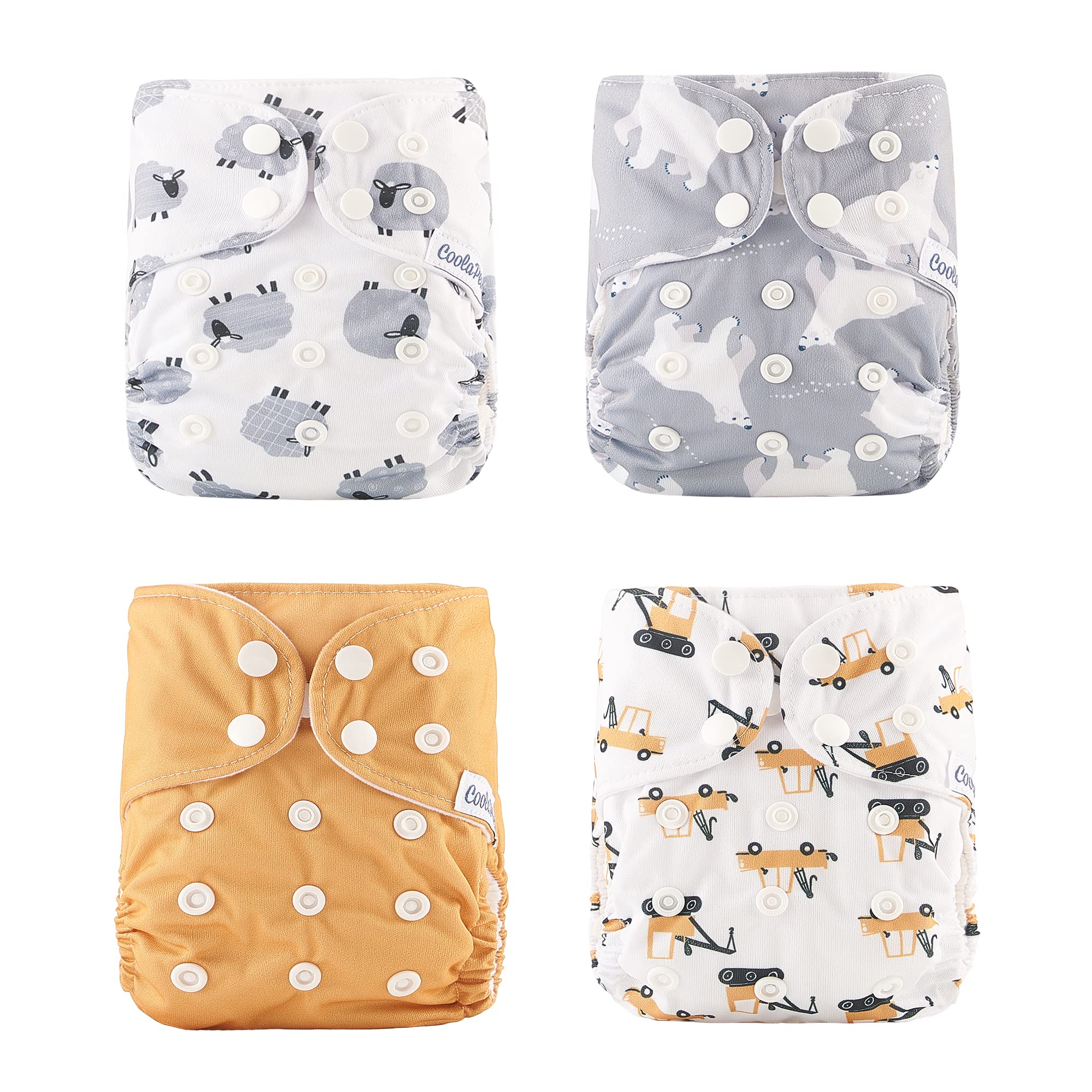 Baby Cloth Diapers Adjustable Reusable Cloth Diapers One Size Washable Nappy Covers Baby Cloth Pocket for Newborn Toddlers Boys Girls(4 Pcs, Sewed Inserts)