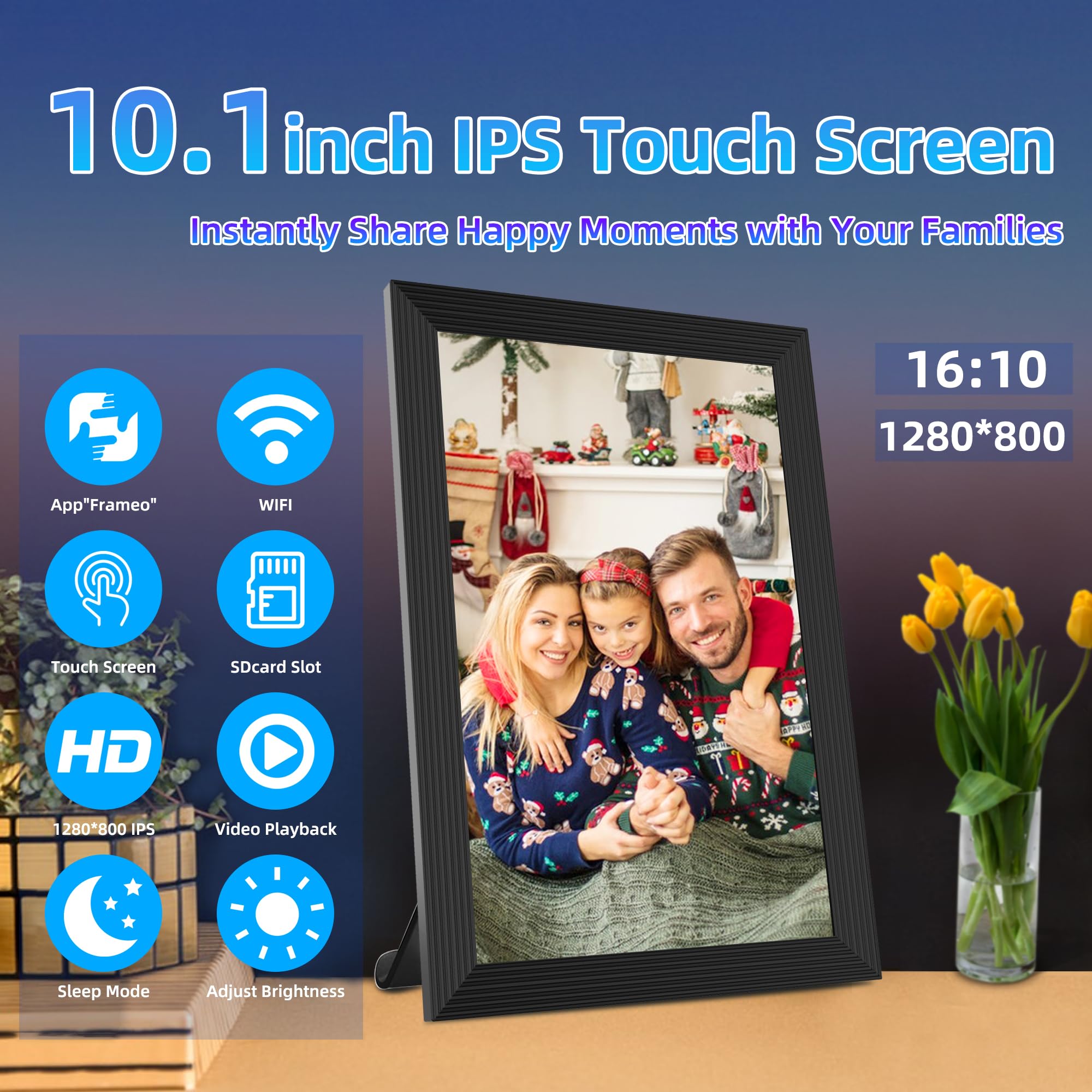 REUMAR 32GB Digital Picture Frame,10.1 inch,WiFi Smart Digital Photo Frame IPS LCD Touch Screen,auto-Rotate,Easy Setup to Share Photos and Videos Via Frameo APP from Anywhere Anytime