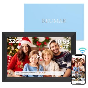 reumar 32gb digital picture frame,10.1 inch,wifi smart digital photo frame ips lcd touch screen,auto-rotate,easy setup to share photos and videos via frameo app from anywhere anytime