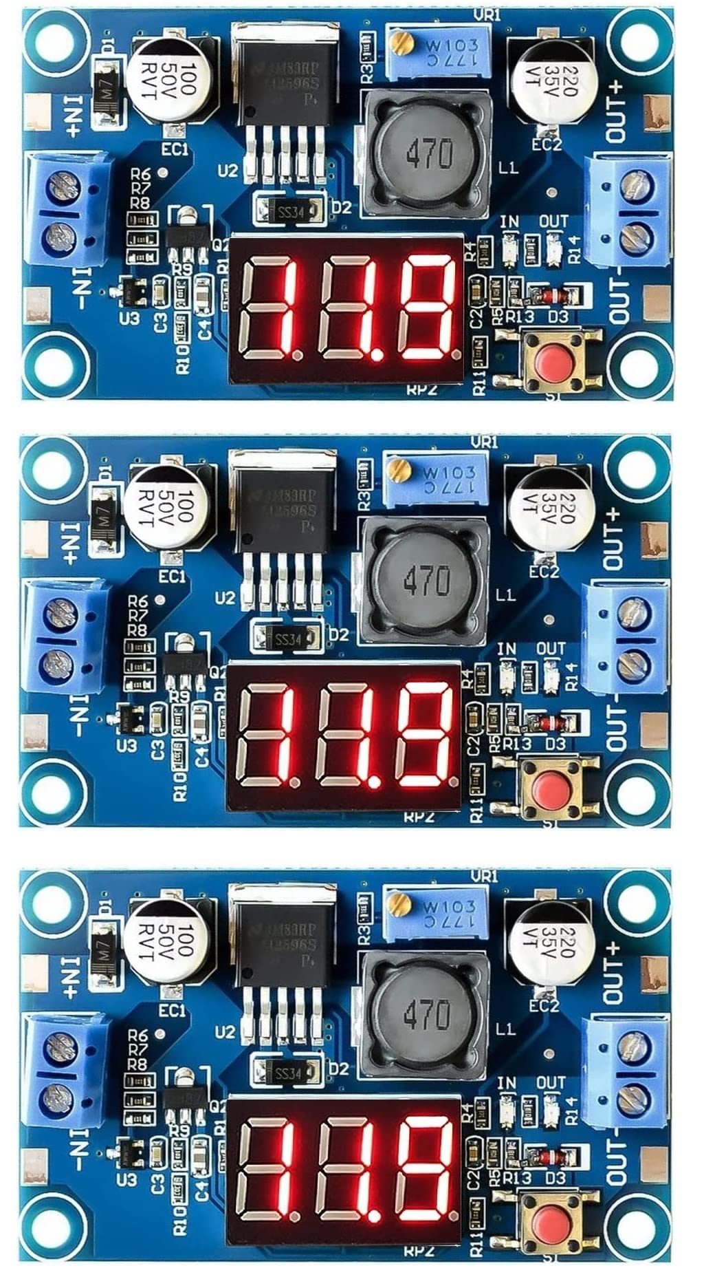 WWZMDiB LM2596 Voltage Regulator DC to DC Converter 3.2-35V to 1.25-30V Buck Converter (3Pcs LM2596 with LED Display)