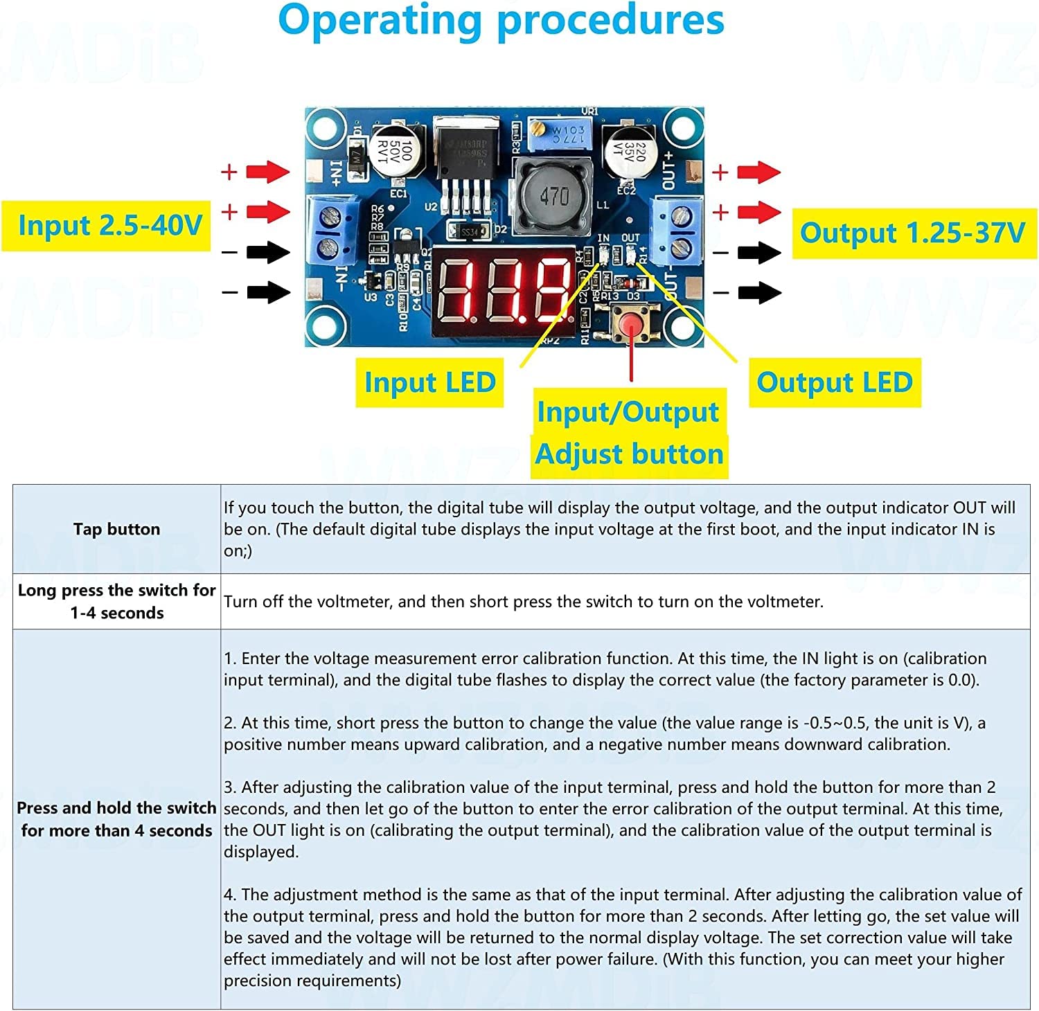 WWZMDiB LM2596 Voltage Regulator DC to DC Converter 3.2-35V to 1.25-30V Buck Converter (3Pcs LM2596 with LED Display)