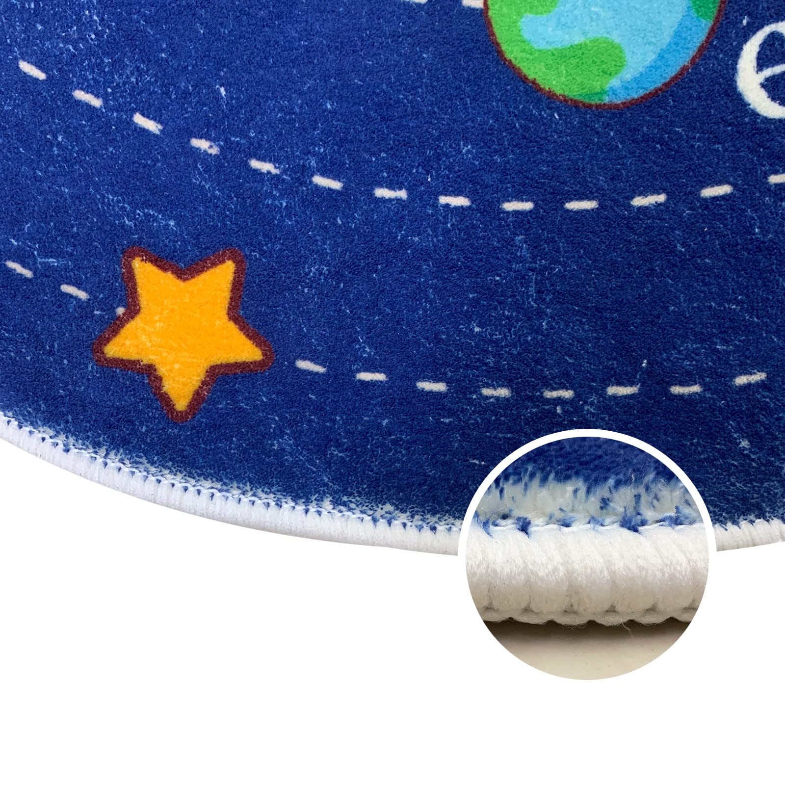 Solar System Kids Area Rug Nursery Rug Educational Galaxy Mat Learning Soft Carpet Non Skid Crawling Play Rug Boys Activity Mat for Toddler Bedroom Playroom (Round 31.5'' Blue)