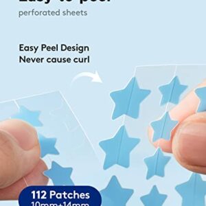 LitBaer Star-Shaped Pimple Patch Hydrocolloid Acne Stickers with Tea Tree Oil + Salicylic Acid, Cover Dot for Acne Blemish, Pimples, Whiteheads, Zit, Draw out Oil & Impurities, 112 Dots, 14mm & 10mm