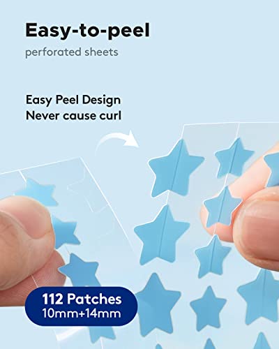 LitBaer Star-Shaped Pimple Patch Hydrocolloid Acne Stickers with Tea Tree Oil + Salicylic Acid, Cover Dot for Acne Blemish, Pimples, Whiteheads, Zit, Draw out Oil & Impurities, 112 Dots, 14mm & 10mm