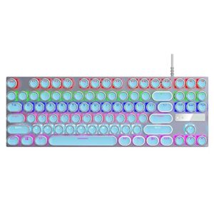 Mechanical Gaming Keyboard, 87 Keys 26 RGB Backlit USB Wired Keyboard Waterproof with Blue Switches for Win Me, for Win2000, for Win Xp, for Vista, for Win7, for Win8, for(Blue Electroplating Punk)