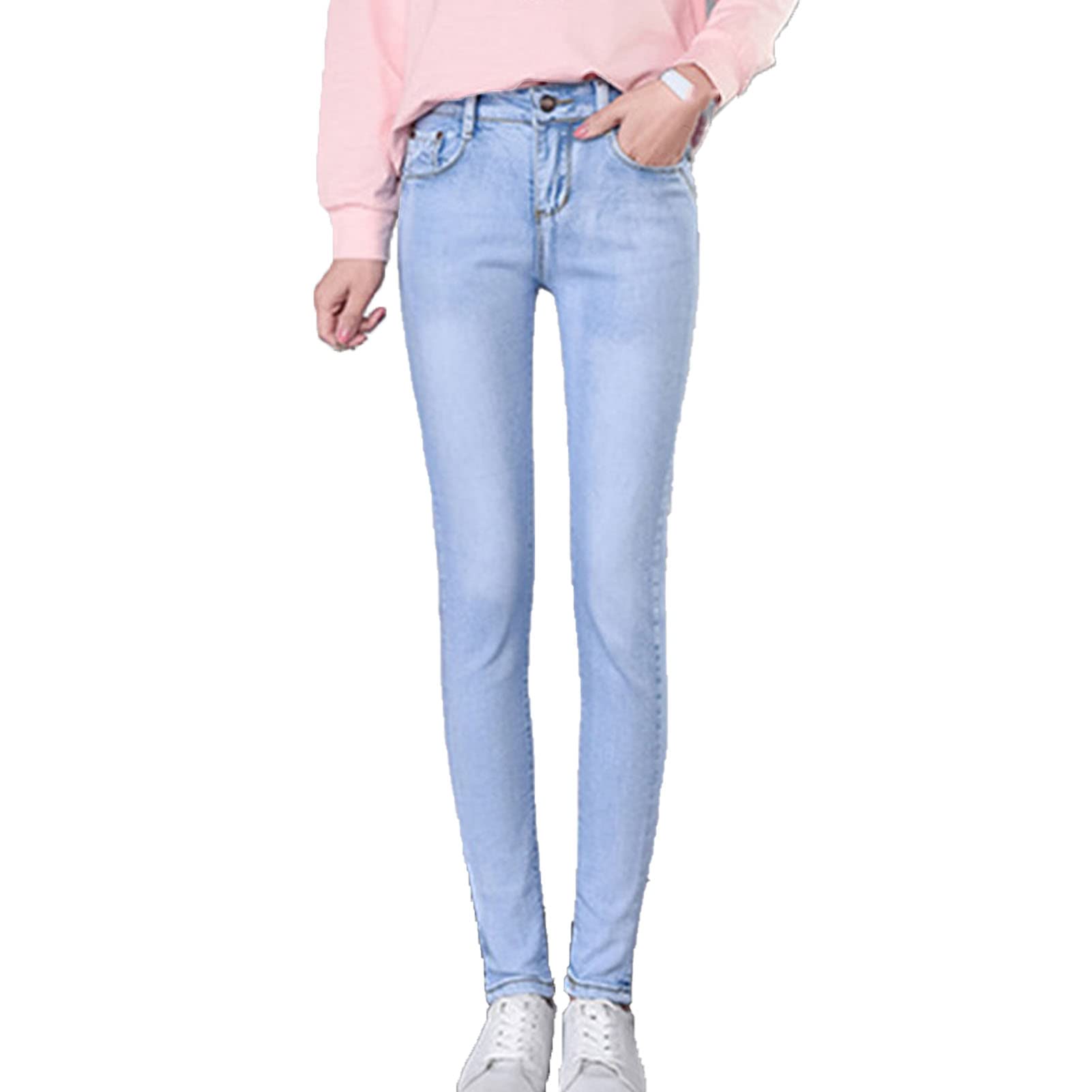 Maiyifu-GJ High Rise Skinny Pencil Jeans for Women Casual Slim Fit Butt Lifting Denim Pants Washed Stretch Jean Trousers (Light Blue,33)