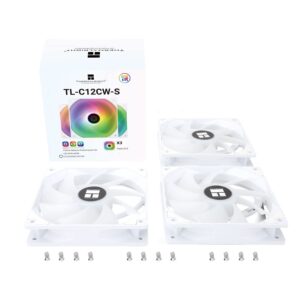 Thermalright TL-C12CW-S X3 CPU Fan 120mm White ARGB Case Cooler, 4pin PWM Silent Computer Cooling Fan with S-FDB Bearing Included, up to 1550RPM（3 Quantities）