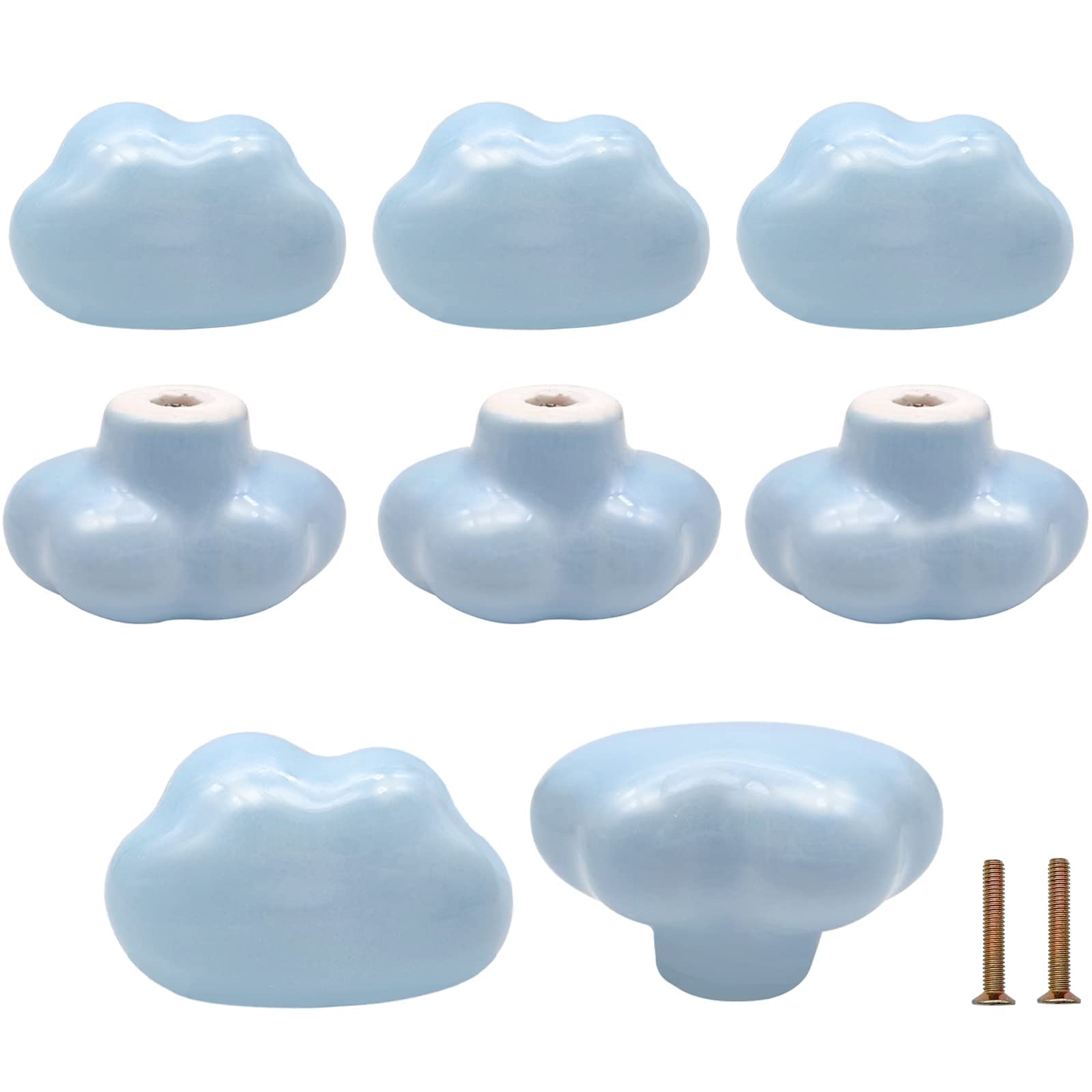 Bmgop 8PCS Ceramic Cabinet Knobs Cloud Shape Drawer Knobs Blue Nursery Dresser Knobs, Cute Drawer Handle Pulls for Closet Cupboard Wardrobe