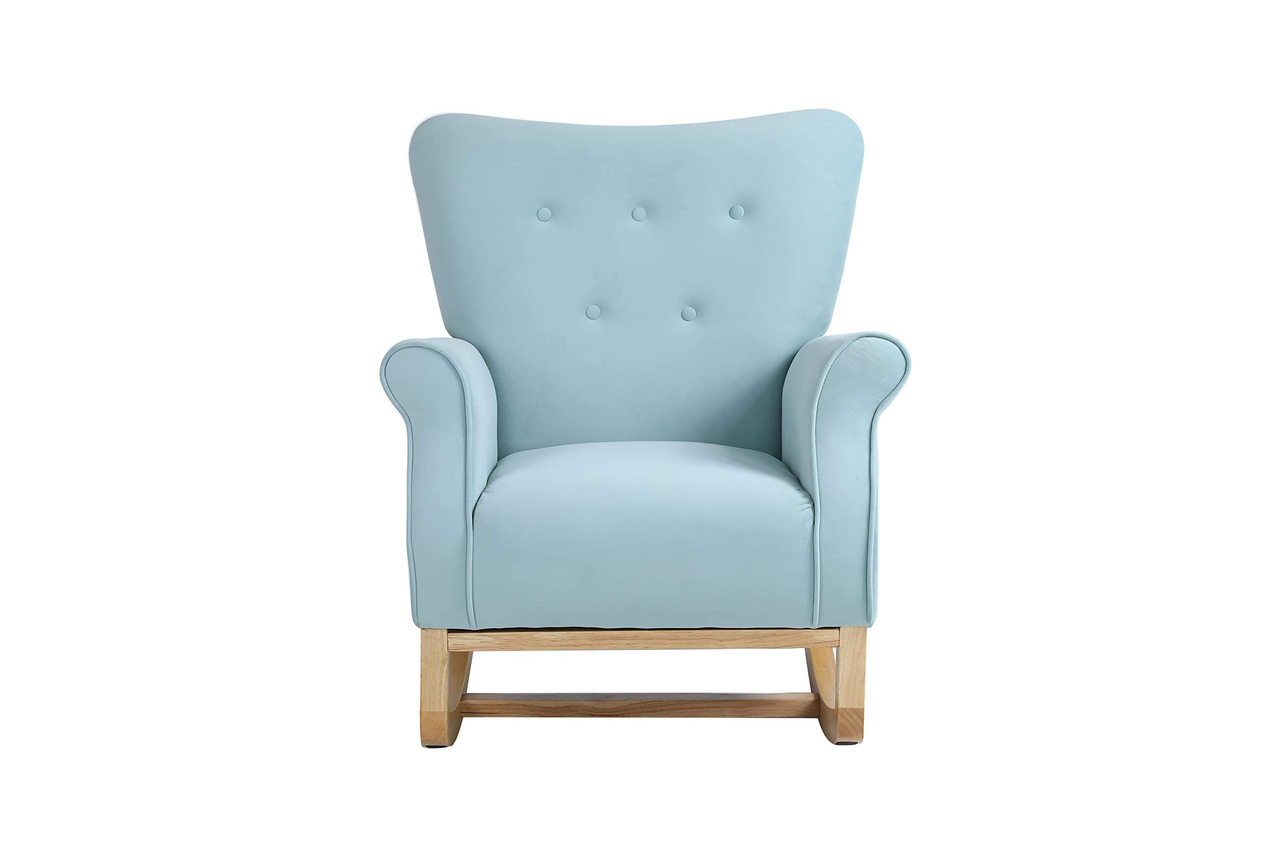 Yoluckea Modern Rocking Chair, Upholstered Rocking Armchair Accent Chair Comfy Wingback Glider Rocker with Safe Solid Wood Base for Nursery, Playroom, Bedroom and Living Room (Light Blue)