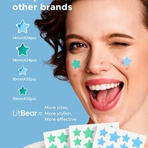 LitBaer Star-Shaped Pimple Patch Hydrocolloid Acne Stickers with Tea Tree Oil + Salicylic Acid, Cover Dot for Acne Blemish, Pimples, Whiteheads, Zit, Draw out Oil & Impurities, 112 Dots, 14mm & 10mm