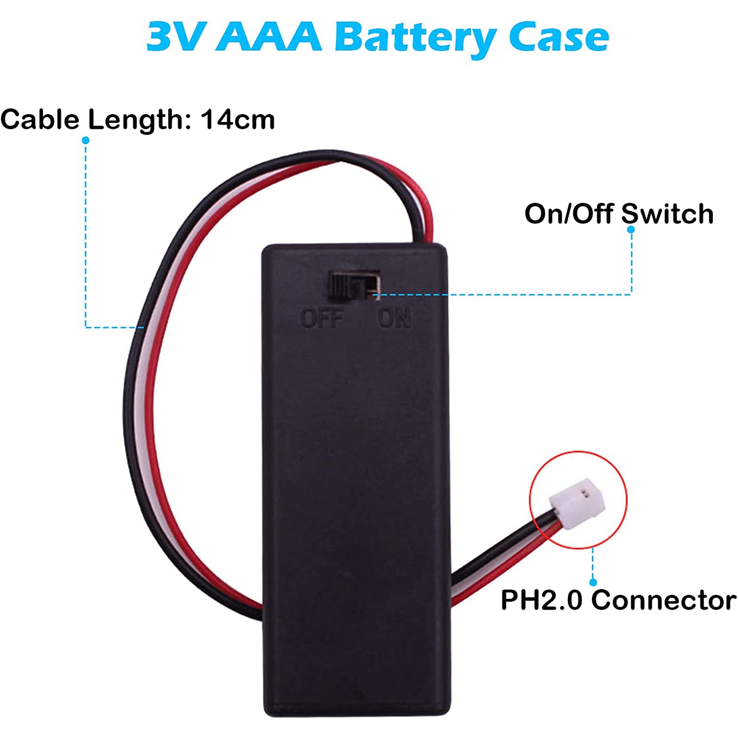 AIMPGSTL AAA 3V 2 x AAA Battery Holder Case Cover Shell with ON/Off Switch PH2.0-2Pin Connector for Arduino Raspberry Pi Micro:Bit DIY Project Plastic Storage Boxes