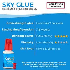 2 Pack Sky Glue S+ Eyelash Extension Glue Professional Use Only - Extra Strong Lash Extensions Adhesive 6-7 Weeks Retention and 1-2s Dry, Long Lasting Semi Permanent Black Glue - 2 Bottles 5 ml Ea