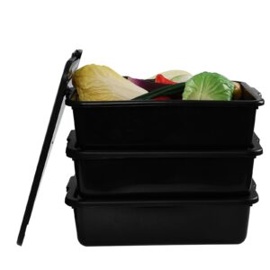 Bblina 13 Liter Commercial Bus Box Tubs with Lids, Plastic Bus Tray Set of 3, Black