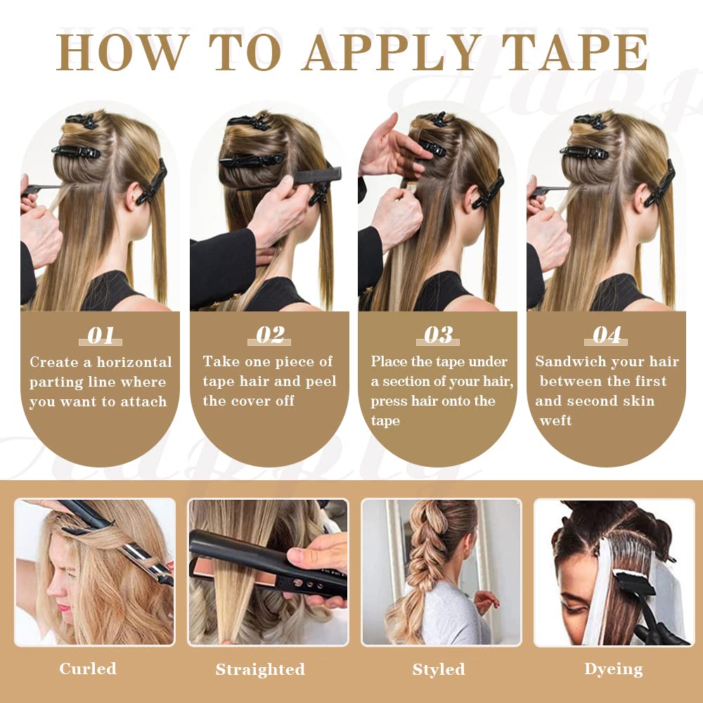 Tape in Hair Extensions Human Hair Double Weft Real Human Hair Extensions Seamless Straight Human Hair Extensions for Fashion Women(#1,20inch)