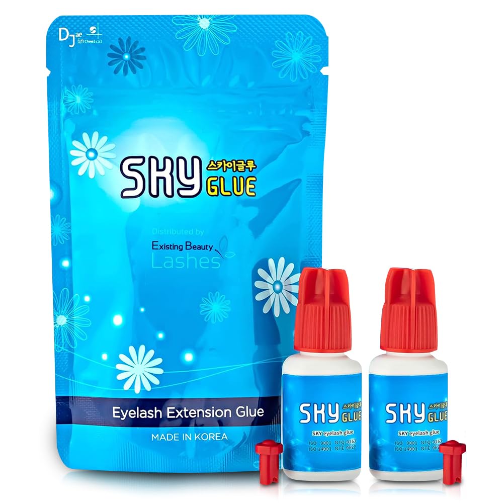 2 Pack Sky Glue S+ Eyelash Extension Glue Professional Use Only - Extra Strong Lash Extensions Adhesive 6-7 Weeks Retention and 1-2s Dry, Long Lasting Semi Permanent Black Glue - 2 Bottles 5 ml Ea