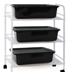 Bblina 13 Liter Commercial Bus Box Tubs with Lids, Plastic Bus Tray Set of 3, Black