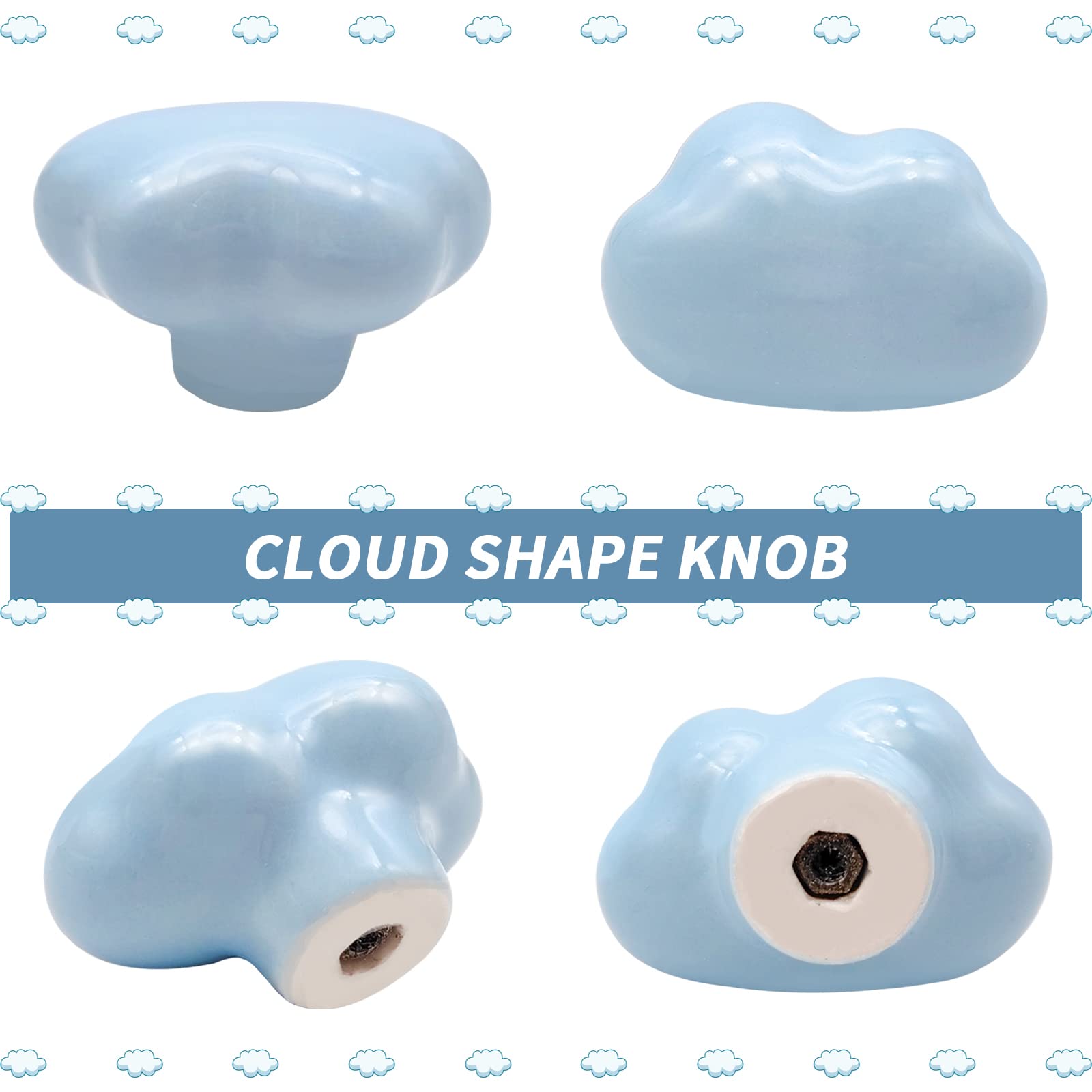 Bmgop 8PCS Ceramic Cabinet Knobs Cloud Shape Drawer Knobs Blue Nursery Dresser Knobs, Cute Drawer Handle Pulls for Closet Cupboard Wardrobe