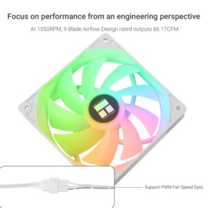 Thermalright TL-C12CW-S X3 CPU Fan 120mm White ARGB Case Cooler Fan, up to 1550RPM Cooling Fan，4pin PWM Silent Computer Fan with S-FDB Bearing Included