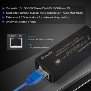 Industrial Hardened Gigabit Fiber Media Converter with Single Mode Dual Fiber SFP/LC Module 10/100/1000Base-TX to 100/1000Base-Fx Mini Ethernet Media Converter USB Type C Power Input