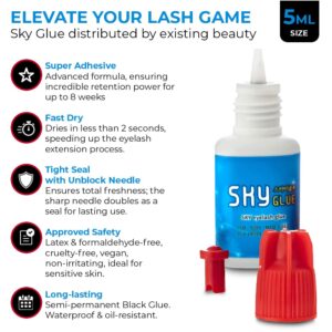 2 Pack Sky Glue S+ Eyelash Extension Glue Professional Use Only - Extra Strong Lash Extensions Adhesive 6-7 Weeks Retention and 1-2s Dry, Long Lasting Semi Permanent Black Glue - 2 Bottles 5 ml Ea