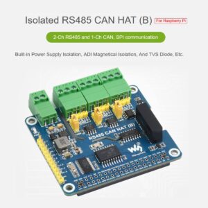 waveshare RS485 CAN HAT for Raspberry Pi, Expand 2-Ch RS485 and 1-Ch CAN, SPI Communication, Industrial Grade Isolation Protections