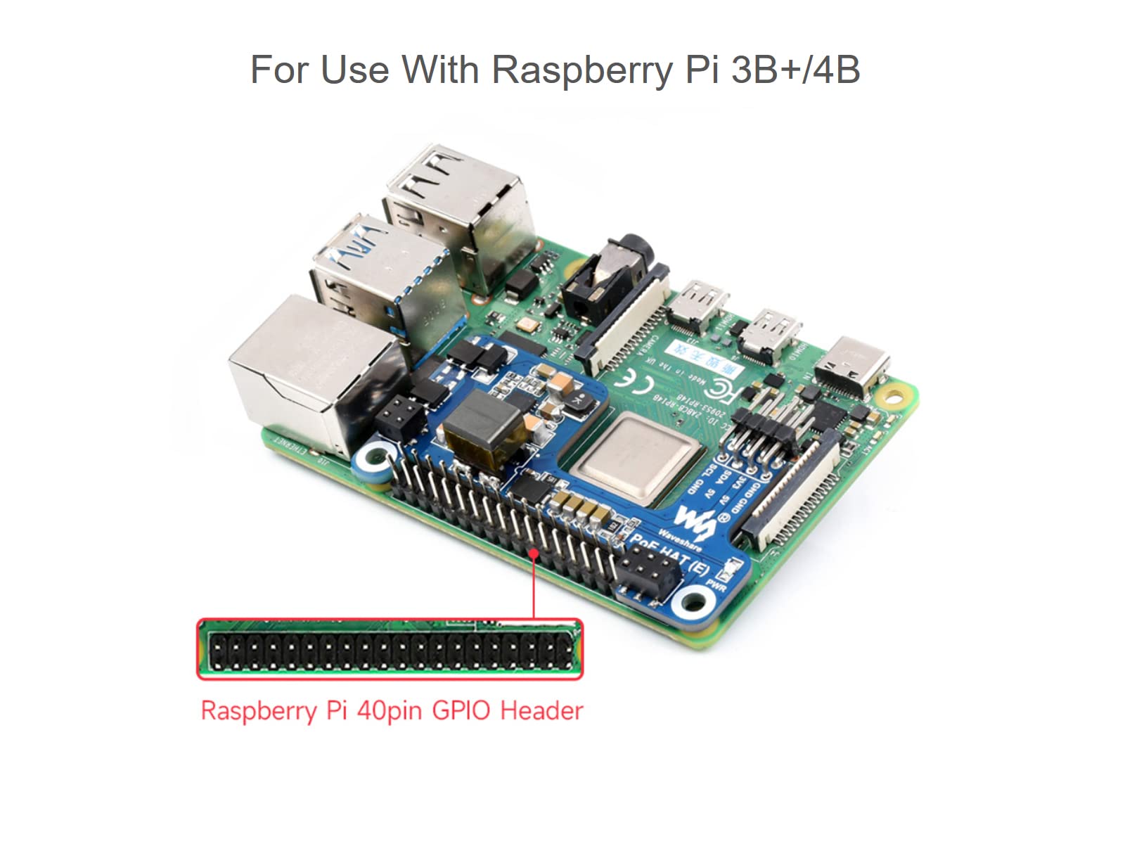 Power Over Ethernet POE HAT for Raspberry Pi 4B/3B+, IEEE 802.3af-Compliant, Mini POE HAT Support Connecting Cooling Fan, Compatible with The Raspberry Pi Official Case