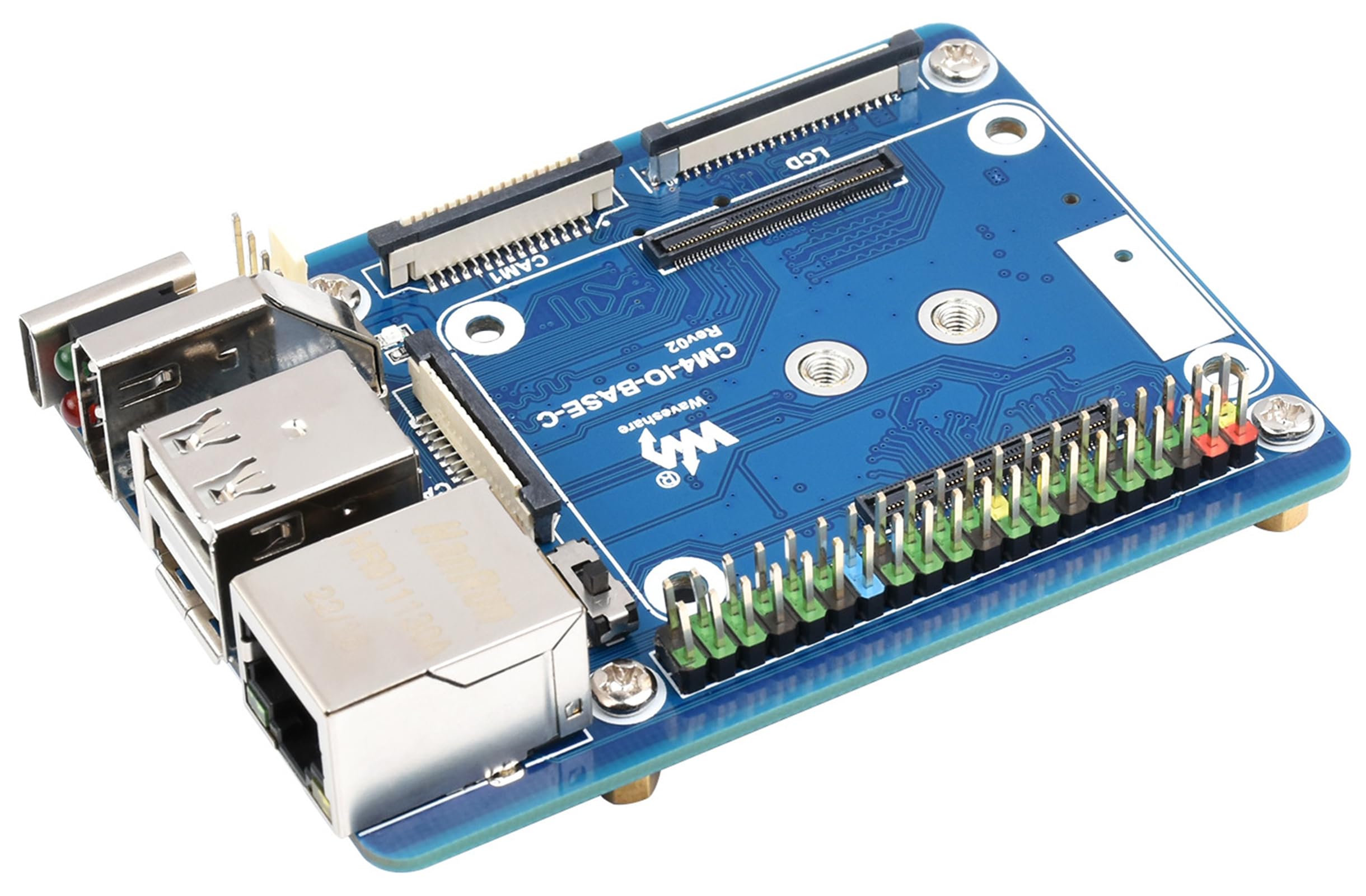 CM4 Base Board (Advanced C Version) for Compute Module 4, with Raspberry Pi 40PIN GPIO Header/MIPI CSI Camera Ports/LCD Display Port/Fan/HDMI/USB/Gigabit Ethernet RJ45 Connector